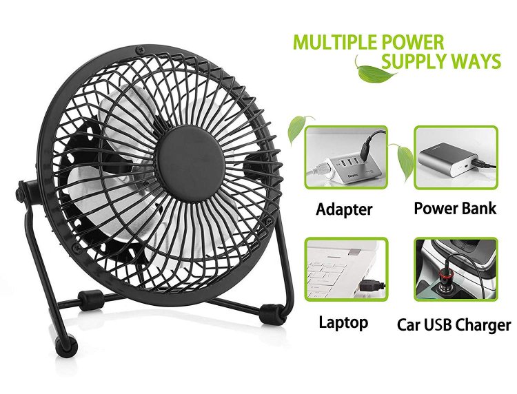 BluHawk USB Powered Metal Body Adjustable Desk Fan USB Powered, Personal Table USB Fan, Mini Desk Fan